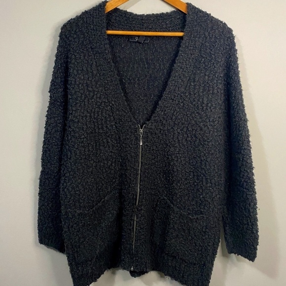 Jessica Simpson Women's Wool Blend Full Zip Gray V-Neck Textured Cardigan Medium - Picture 1 of 10
